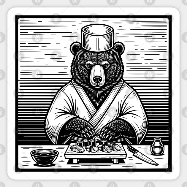 Bear Sushi Chef Sticker by enrynz
